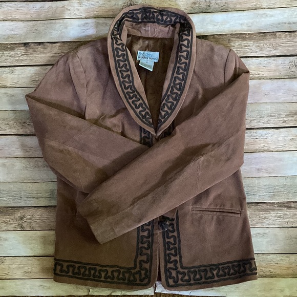 Bradley Bayou Cowgirl Western Equestrian Brown Leather Jacket embroidered trim - Picture 5 of 6